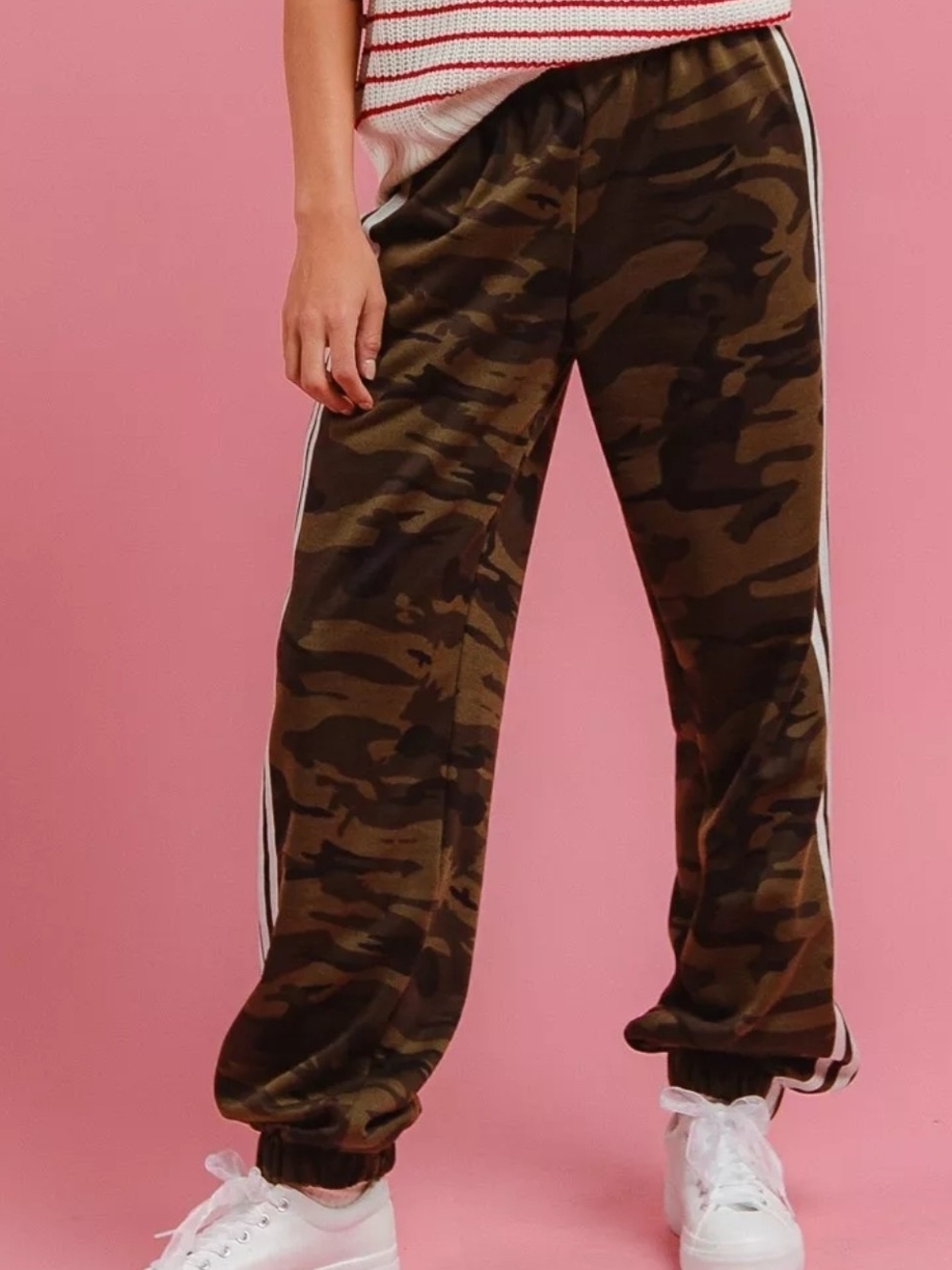 New! BiBi Camo Striped Jogger Track Pants, NWT, $69 Retail
